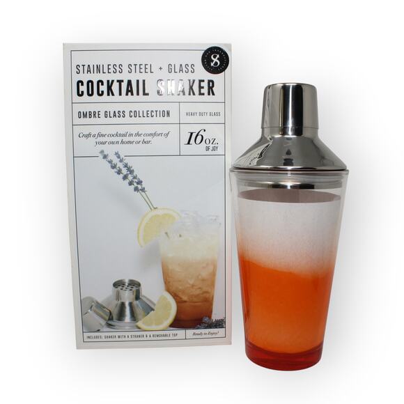 NEW Cocktail Shaker 16 oz Orange Ombre Glass StainlessSteel Gift - Picture 10 of 12